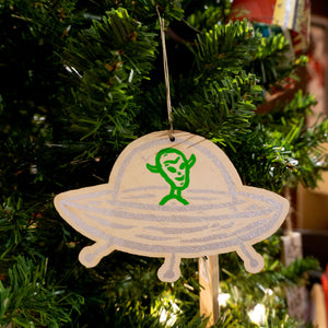 Flying Saucer Wooden Ornament